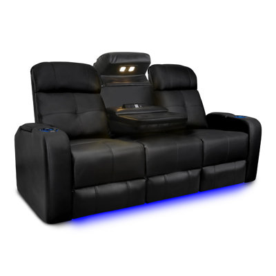 Siège de cinéma en cuir véritable de 78 po de largeur avec porte-gobelet