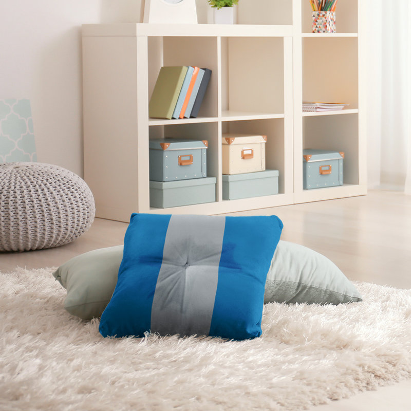  Coussin de sol touffeté, 30 po x 30 po, Bleu / Argent