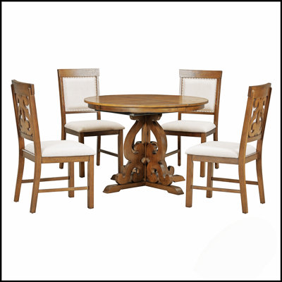 5-Piece Retro Functional Dining Set With Extendable Table And 4 Upholstered Chairs For Elegant Dining Room And Kitchen Use