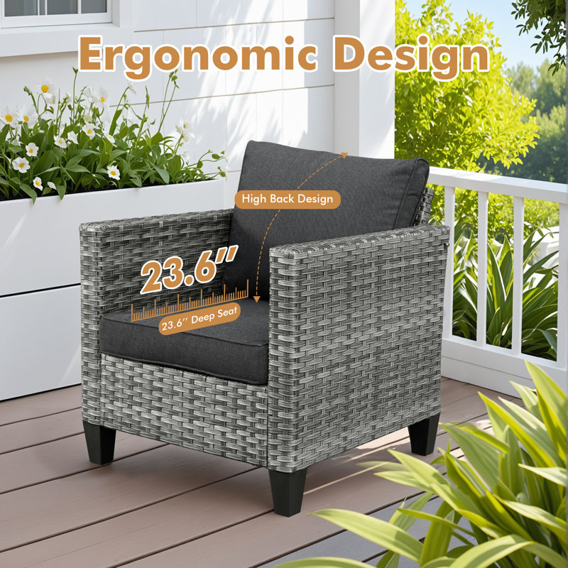 5-Person Outdoor Wicker Sofa Set With Solar Led Coffee Table, All-Weather Rattan Patio Furniture With Cushions For Garden And Backyard