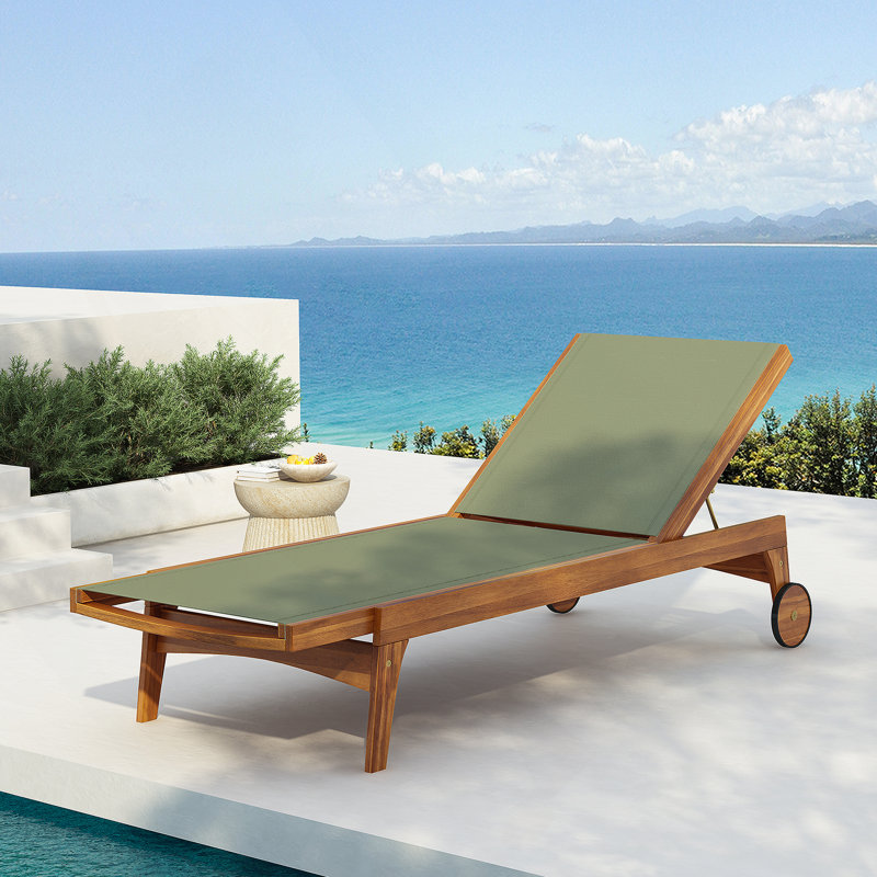 Chaise longue d'extérieur à structure en bois, Vert / Naturel