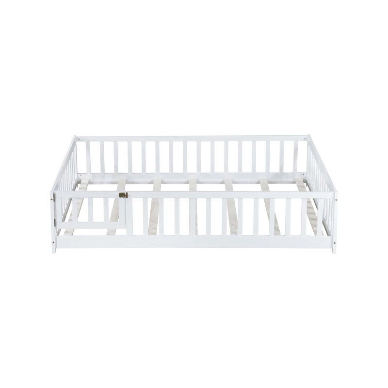 Rubber Wood Floor Bed With Safety Guardrails And Eco-Friendly Paint For Compact Rooms