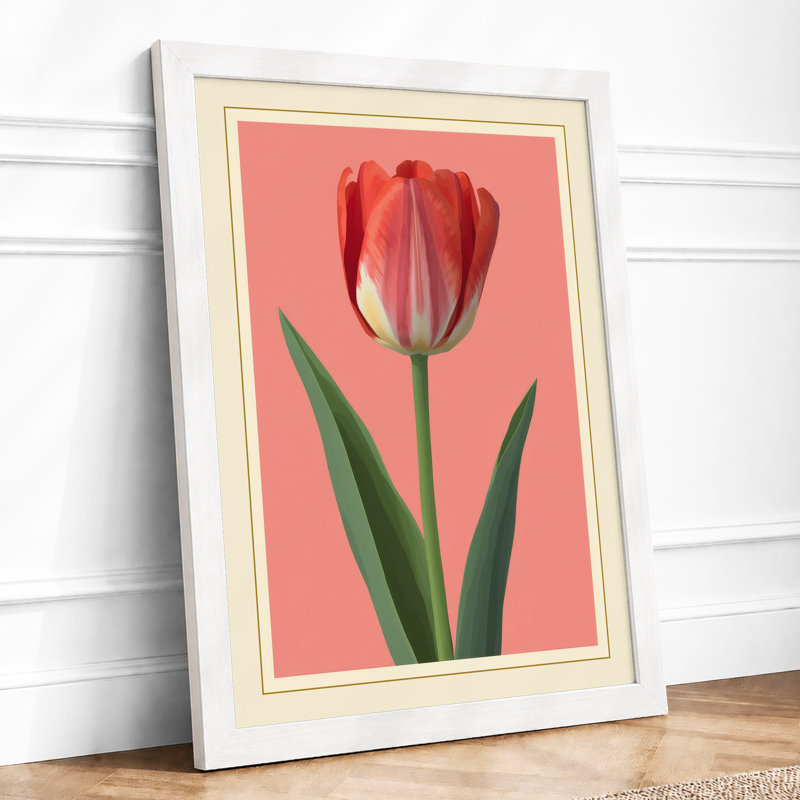 Single Stem In Red Botanical - Print, A1 - 84.1 x 59.4 cm, White