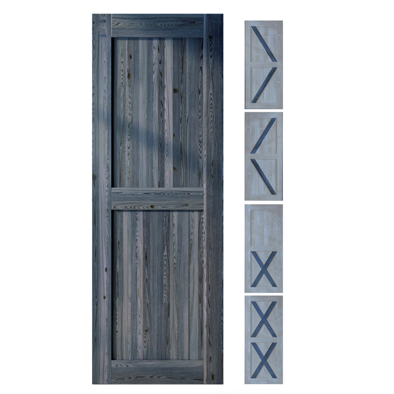 Porte en bois de pin massif 5-en-1 de conception unique non assemblée seulement, Noyer, 40 po x 80 po