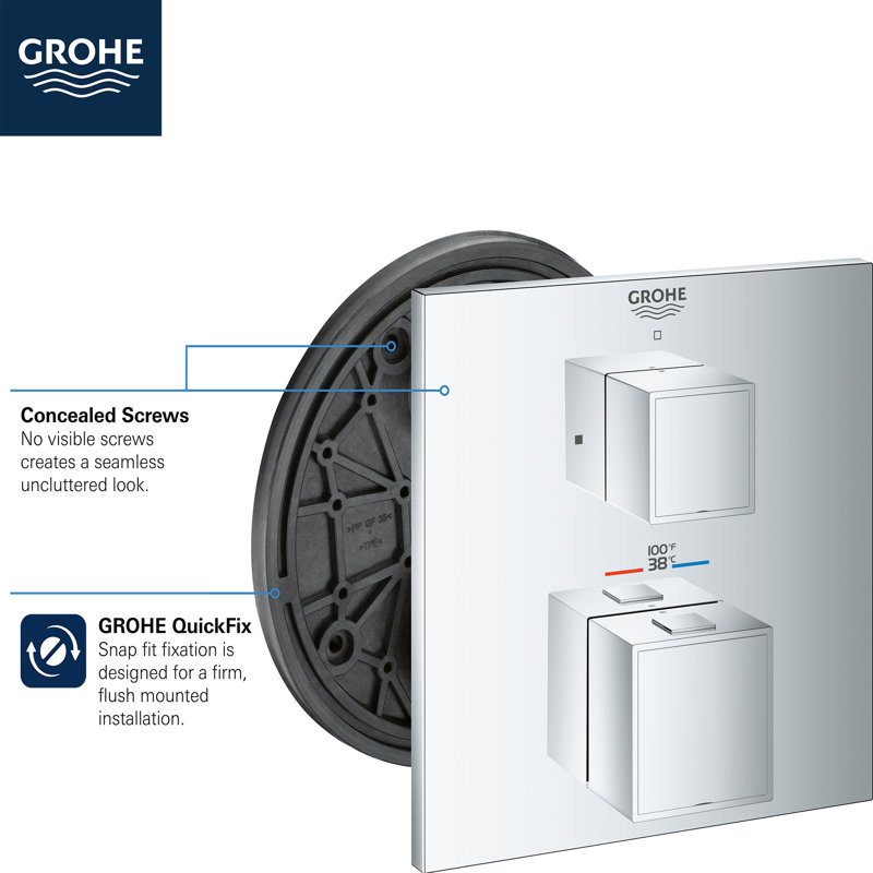 Grohtherm Cube® Single Function 2-Handle Thermostatic Trim, StarLight Chrome