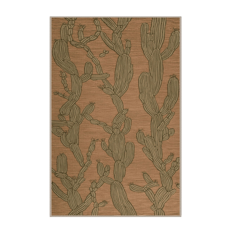 Tapis botanique brun lavable à la machine, Rectangle 7 pi x 9 pi
