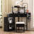 Corner Vanity Desk With Charging Station, Glass Tabletop, Removable Cabinet And Storage For Organized Beauty Makeup Routine Black Cushioned Stool, Tabletop Jewelry Drawer