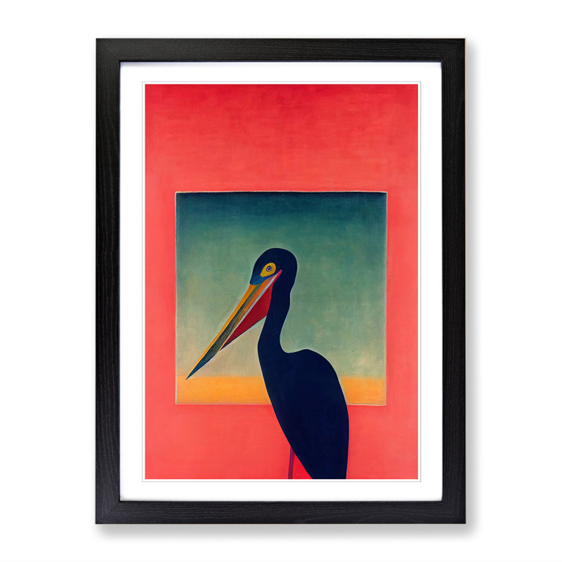 Pelican Painting - Single Picture Frame Print, 34cm H x 25cm W x 2cm D, Oak
