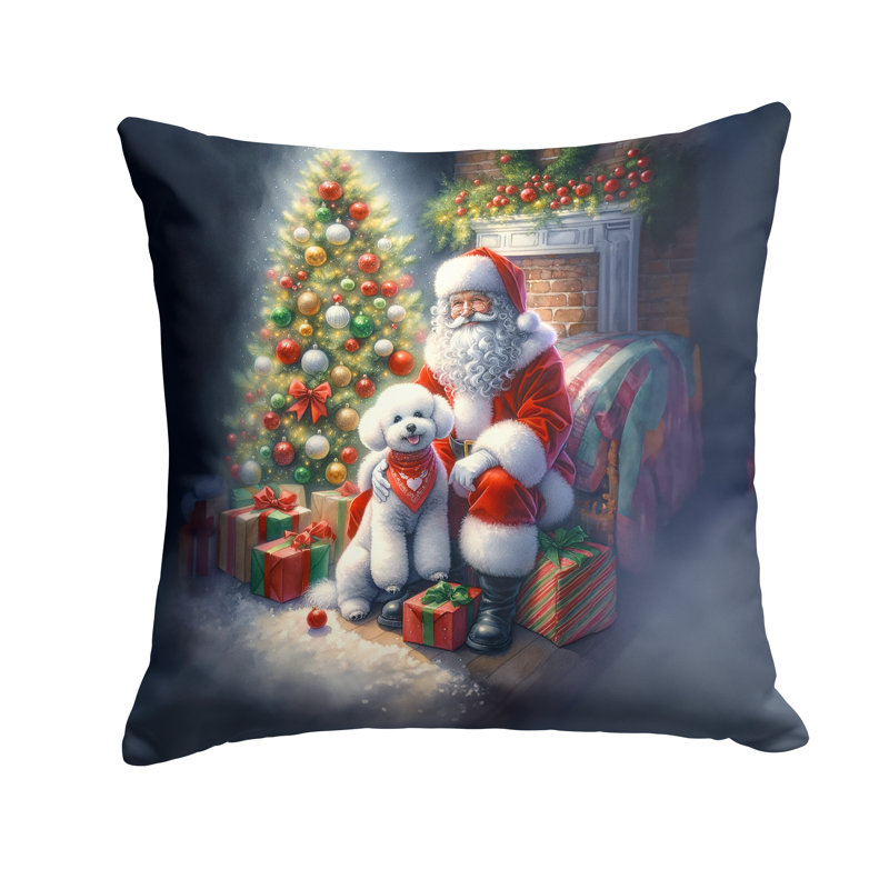 Coussin Bichon Frise et Père Noël, H 18 po x l 18 po