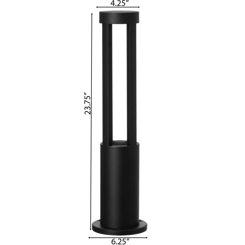 Black Integrated LED Bollard Light, 23.75" H x 6.25" W x 6.25" D