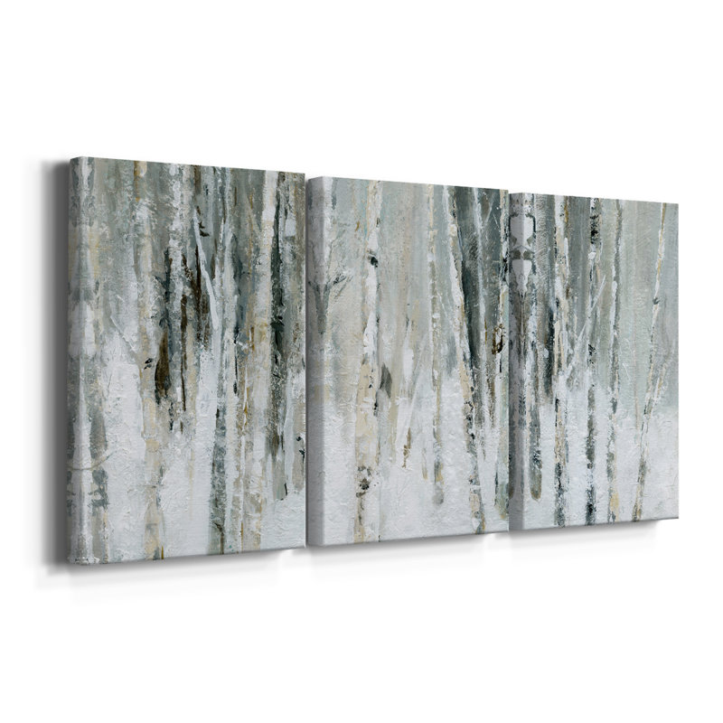 Snowy Birch I - Toile tendue avec châssis sur mesure - 3 pièces, H 27 po x l 54 po