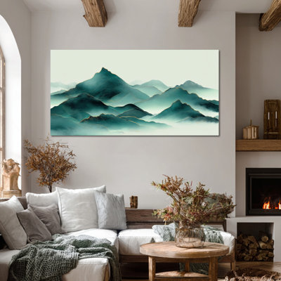  Art mural abstrait sur toile paysage de montagne - Nature, décoration murale pour salon, peinture d'art encadrée, cadre en pin, 12 po x 24 po