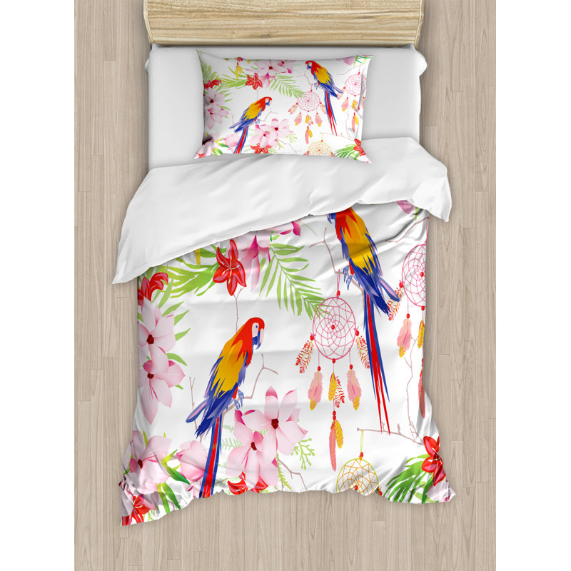 Ensemble de housse de couette perroquet, Housse simple et 1 taie décorative