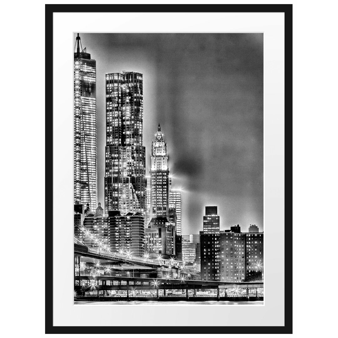 Gerahmtes Poster New York City, Skyline bei Nacht