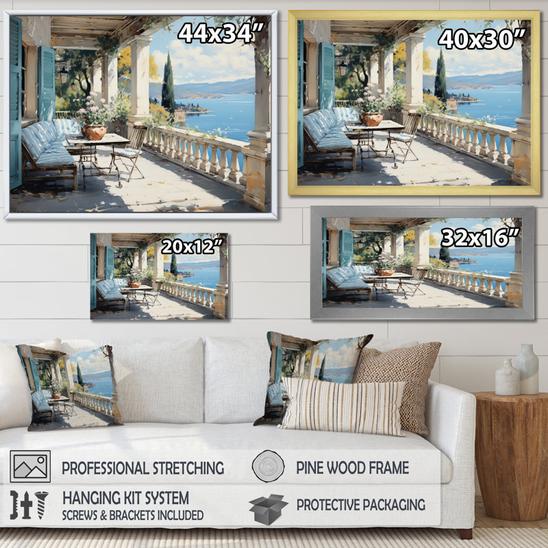 Marijona " French Coastal Retreat In Monaco ", 24" H x 32" W, Cadre flottant noir