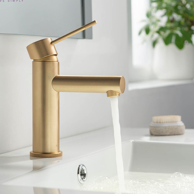Robinet de salle de bain circulaire monotrou avec ensemble de bonde, Or brossé