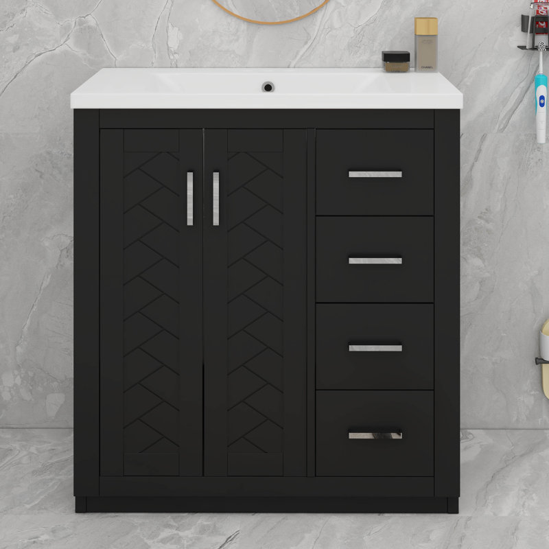 Meuble-lavabo traditionnel de 30 po avec 3 tiroirs, Noir, H 34 po x l 18 po x P 30 po