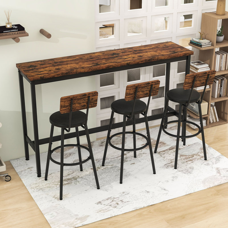Ensemble de table de salle à manger 4 pièces, table rectangulaire industrielle avec chaises rembourrées et repose-pieds réglable