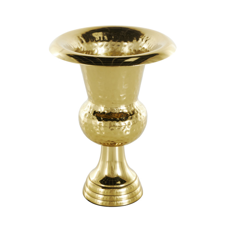 Jerrae Aluminum Metal Goblet Inspired Hammered Decorative Gold Vase, 10.85" H x 8.05" W x 8.05" D, Gold