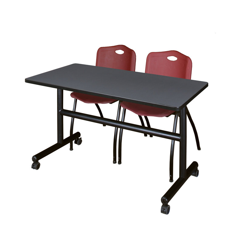 Table de nidification Nickls, 2 chaises empilables, H 29 po x l 48 po x P 24 po, Gris / Bourgogne