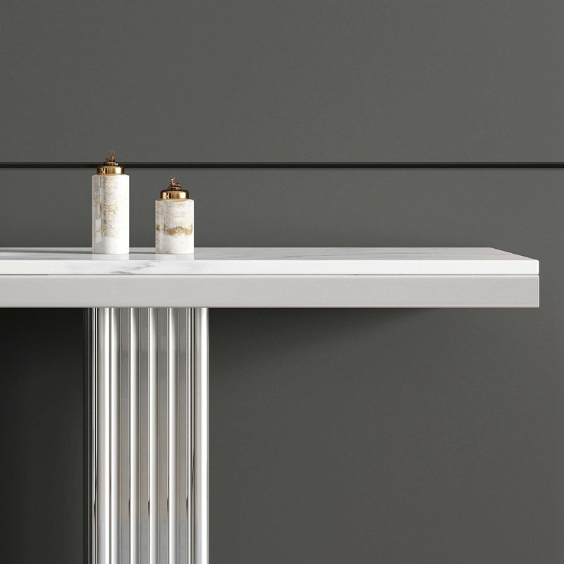 59.06'' Marble Top Console Table, Silver, White
