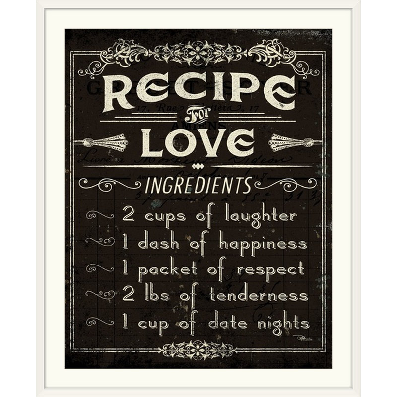 « i », art textuel Life Recipes, Cadre blanc, H 23 po x l 20 po x P 1 po