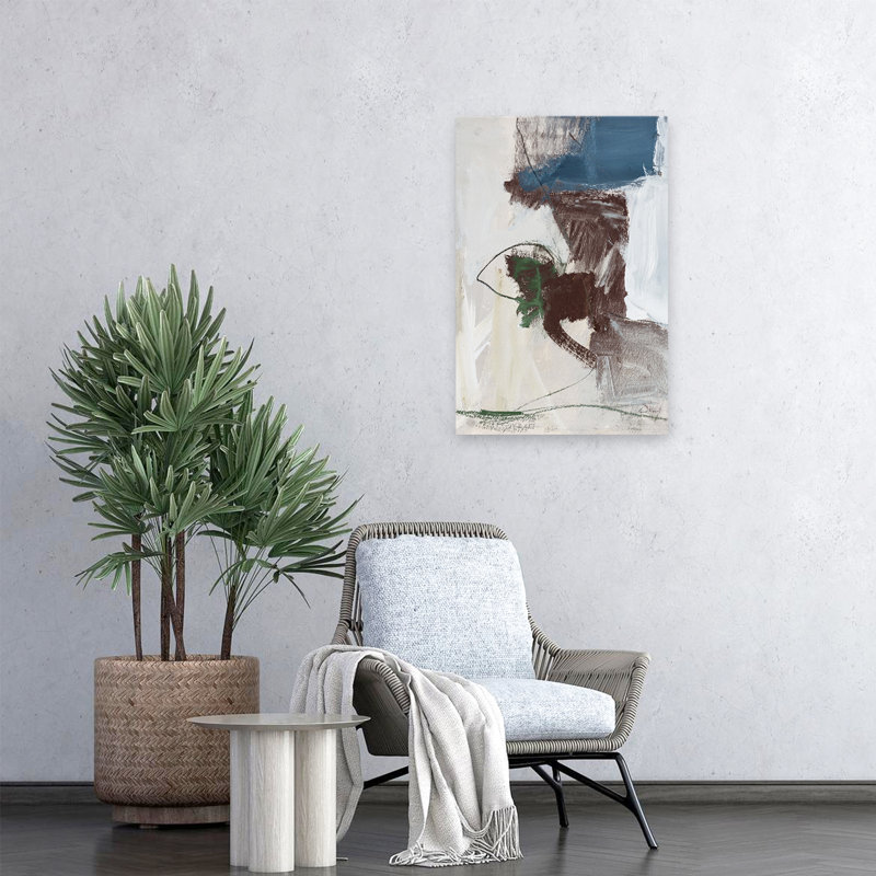 Abstrait foncé I - abstrait beige noir bleu, H 24 po x l 16 po