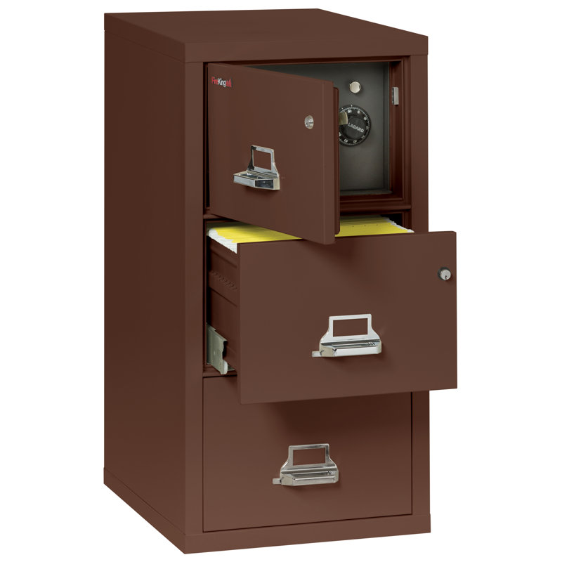 Classeur vertical à 3 tiroirs avec coffre-fort safe-in-a-file, Brun, Platine