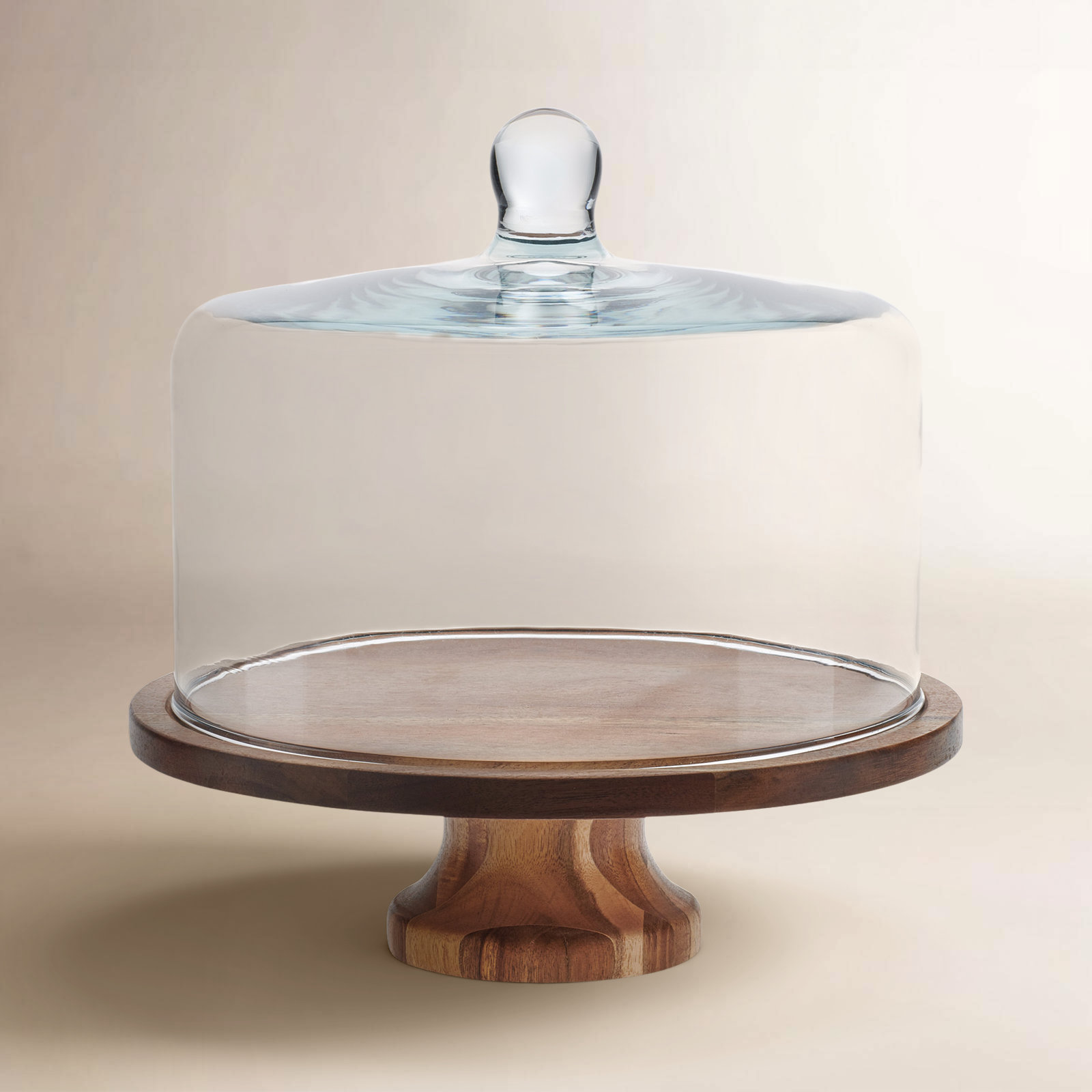 Libbey Acaciawood Footed Round Wood Server Cake Stand with Glass Dome & Reviews | Birch Lane