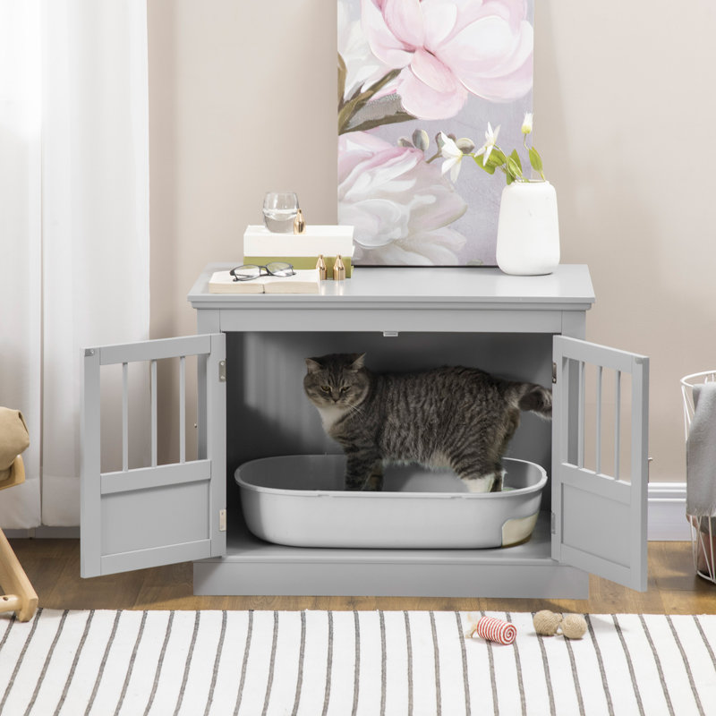 Enceinte de litière en bois manufacturé Sheri, Gris