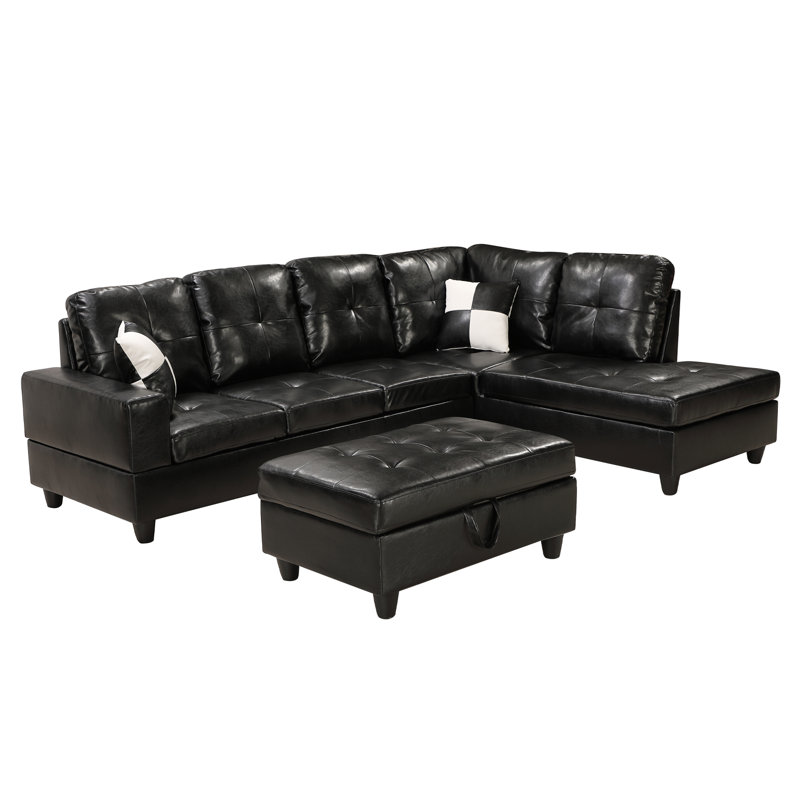 Faux Leather L-Shaped Sectional, Right Hand Facing, Espresso Faux Leather