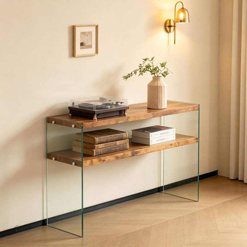 Console en panneau de fibres à densité moyenne, grande table d'appoint, bureau en verre trempé noyer, table d'entrée