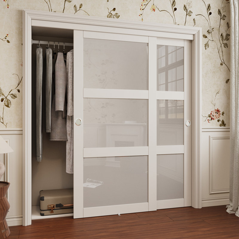 Portes coulissantes et garde-manger en panneau de fibres à densité moyenne H 80 po à 3 lumières avec quincaillerie complète et poignées préinstallées