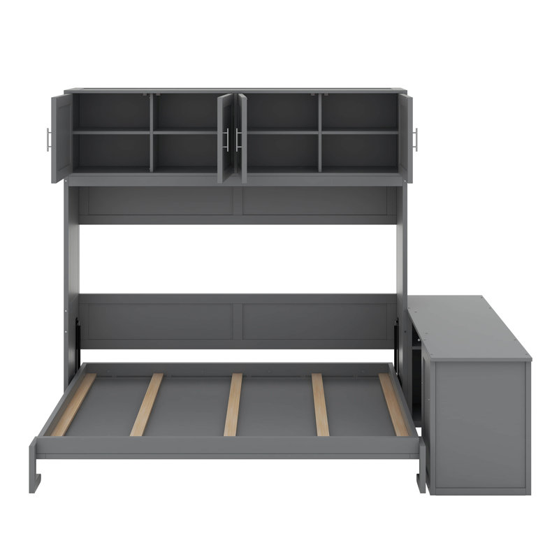 Grand lit escamotable avec bureau, tablettes et armoires