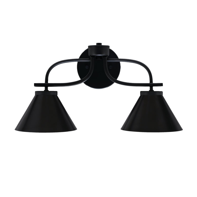 Barre d'éclairage de salle de bain 2 lumières Dumitra Cavella au fini noir mat avec abat-jour conique en métal de 7 po, Noir