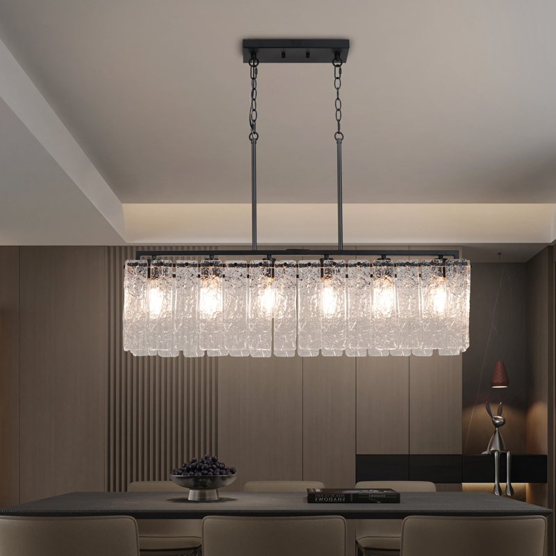 6-light Modern Black Light Fixtures Rectangular Large Chandeliers For Dining Room Hallway Kitchen