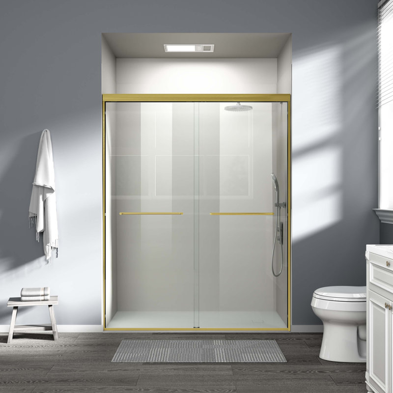 56-60 In. W X 72 In. H Double Sliding Shower Door, Semi-Frameless Bathroom Sliding Door With 1/4" (6Mm) Tempered Glass For Walk-In Shower