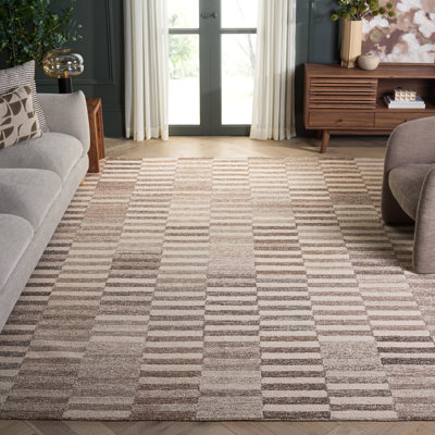 Tapis géométrique ivoire / beige en coton et jute touffeté à la main Delfida
