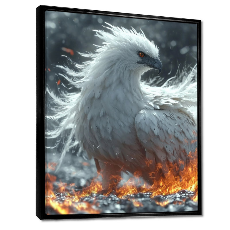 Mythique majestueux oiseau de feu - art mural oiseau, H 44 po x l 34 po x P 1,5 po, Toile avec cadre noir
