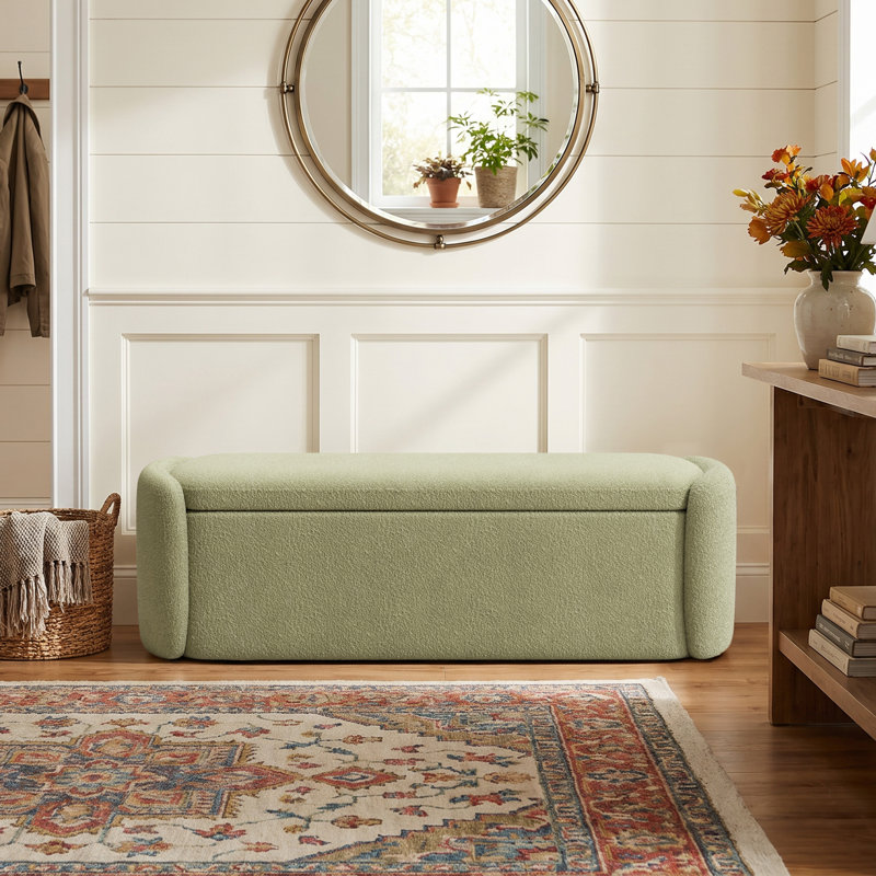 Banc de rangement rembourré 51,4 po Teddy Teddy, Vert sauge