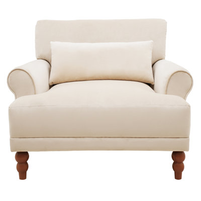 Élégante chaise d'appoint avec accoudoirs circulaires, soutien lombaire ergonomique et pieds romains rétro, conception surdimensionnée luxueuse pour le salon, la chambre à coucher et le bureau, rehausse l'attrait esthétique de la maison, beige