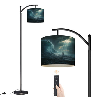 Arc Floor Lamp ship storm gigantic waves Nautical Floor Lamps with Remote LED Lights Adjustable Lamp Shades Tall Standing Lamps for Reading Office Living Room