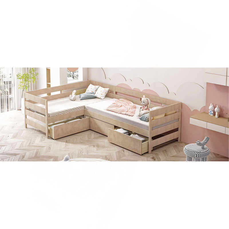 Comfortable L-Shaped Platform Bed With Extra Storage And Durable Construction