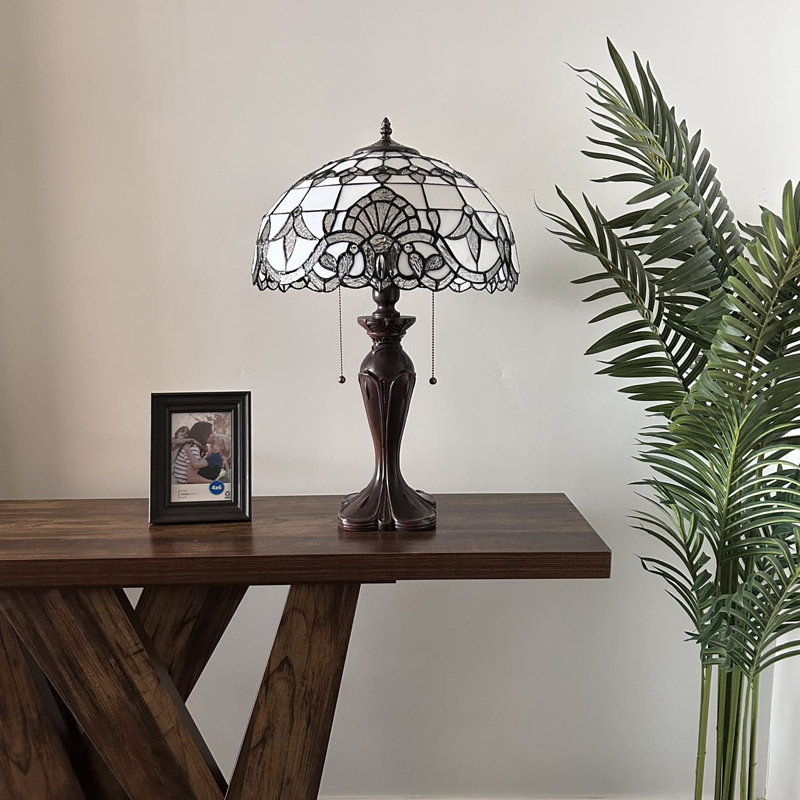 Haruko Tiffany Table Lamp Stained Glass Baroque Style Lavender LED Bulbs Included 16'W*16"D*24"H, White