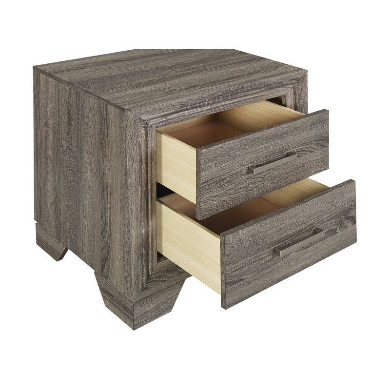 2-Drawer Nightstand Bedside Table Brown Oak