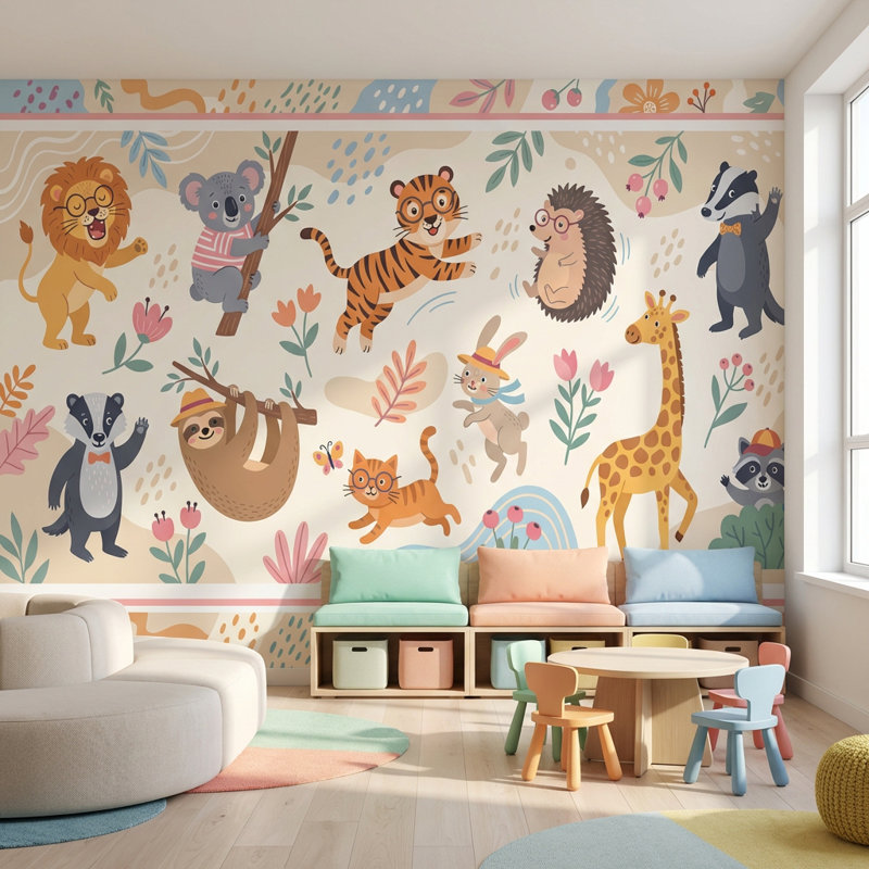 Papier peint animaux fantaisistes, 100 po x 96 po, Non tissé non collé