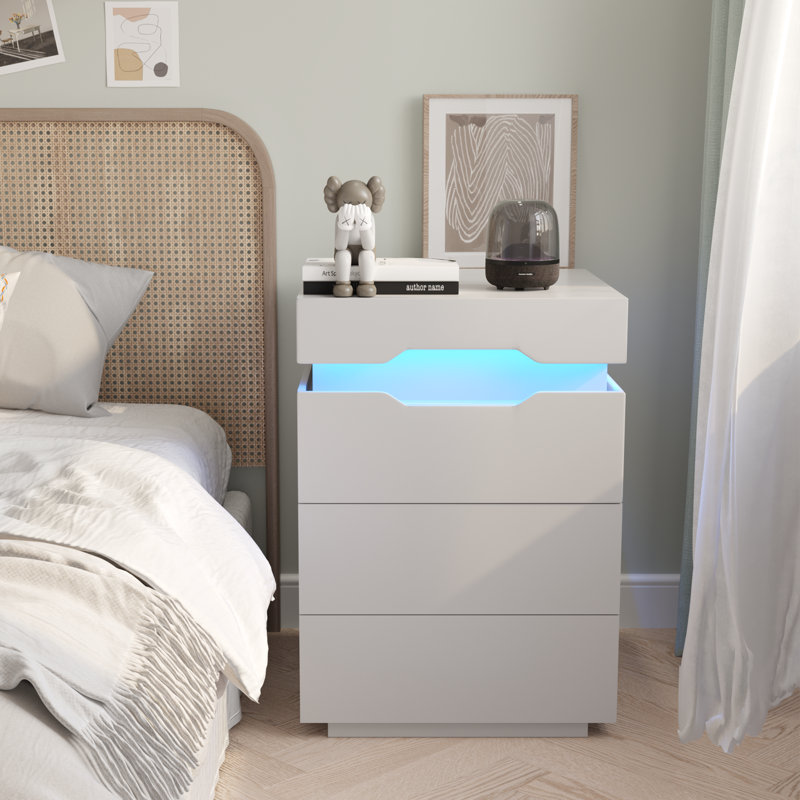 Elsun Nightstand with Wireless Charging Station, LED Light and 3 Drawers, Individual