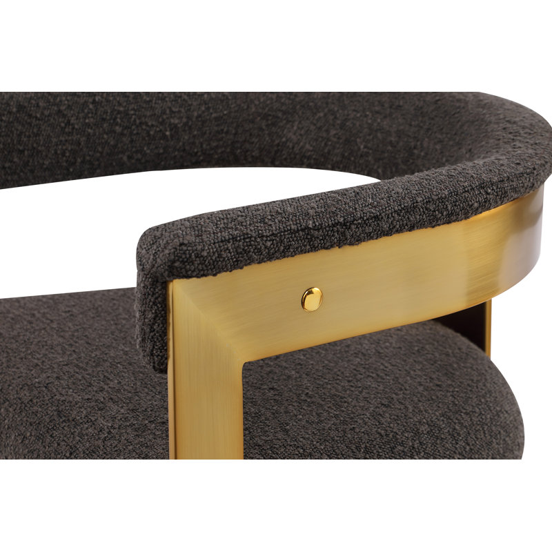 Romeo Unfinished Upholstered Back Arm Chair, Brushed Gold, Brown Boucle Fabric