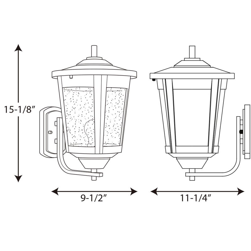 Lanterne murale d'extérieur en verre bullé à 1 ampoule Meador, Noir, H 15,13 po x l 9,5 po x P 11,25 po