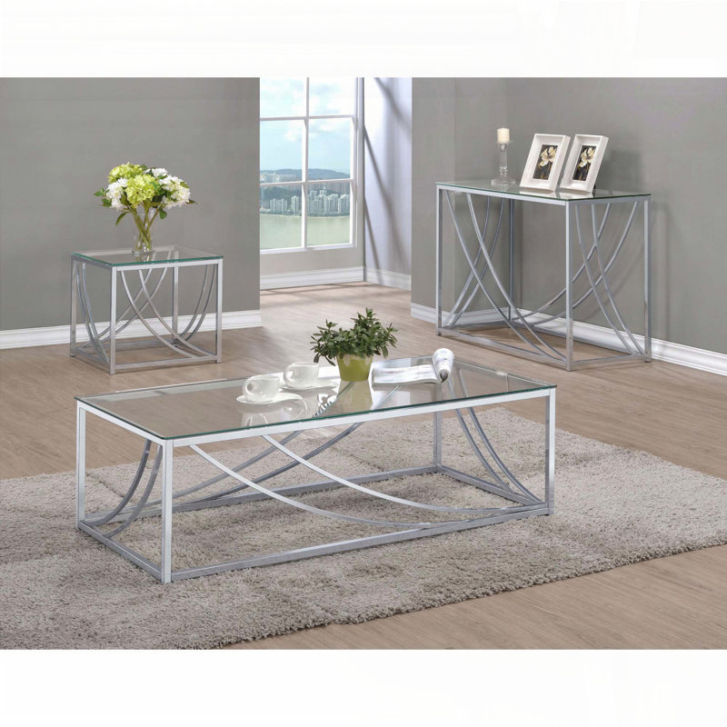 Table de bout carrée chromée en verre - Finition métallique réfléchissante, pieds en métal robustes